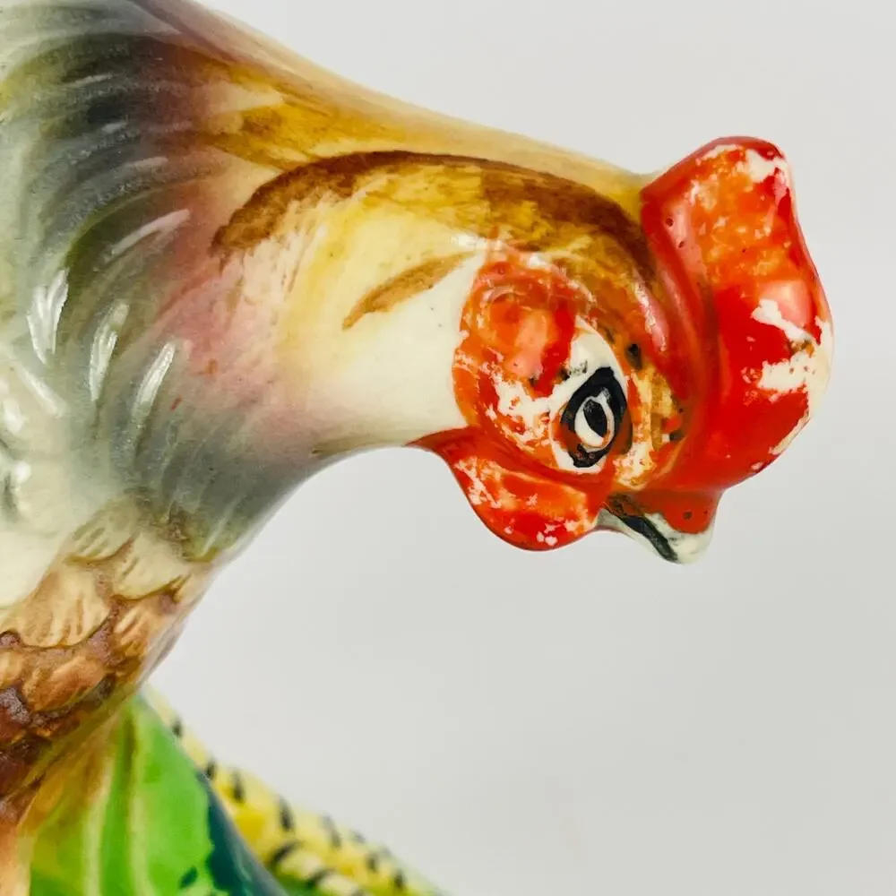 Vintage Ceramic Rooster and Hen Figurine Kitsch Farmhouse Decor